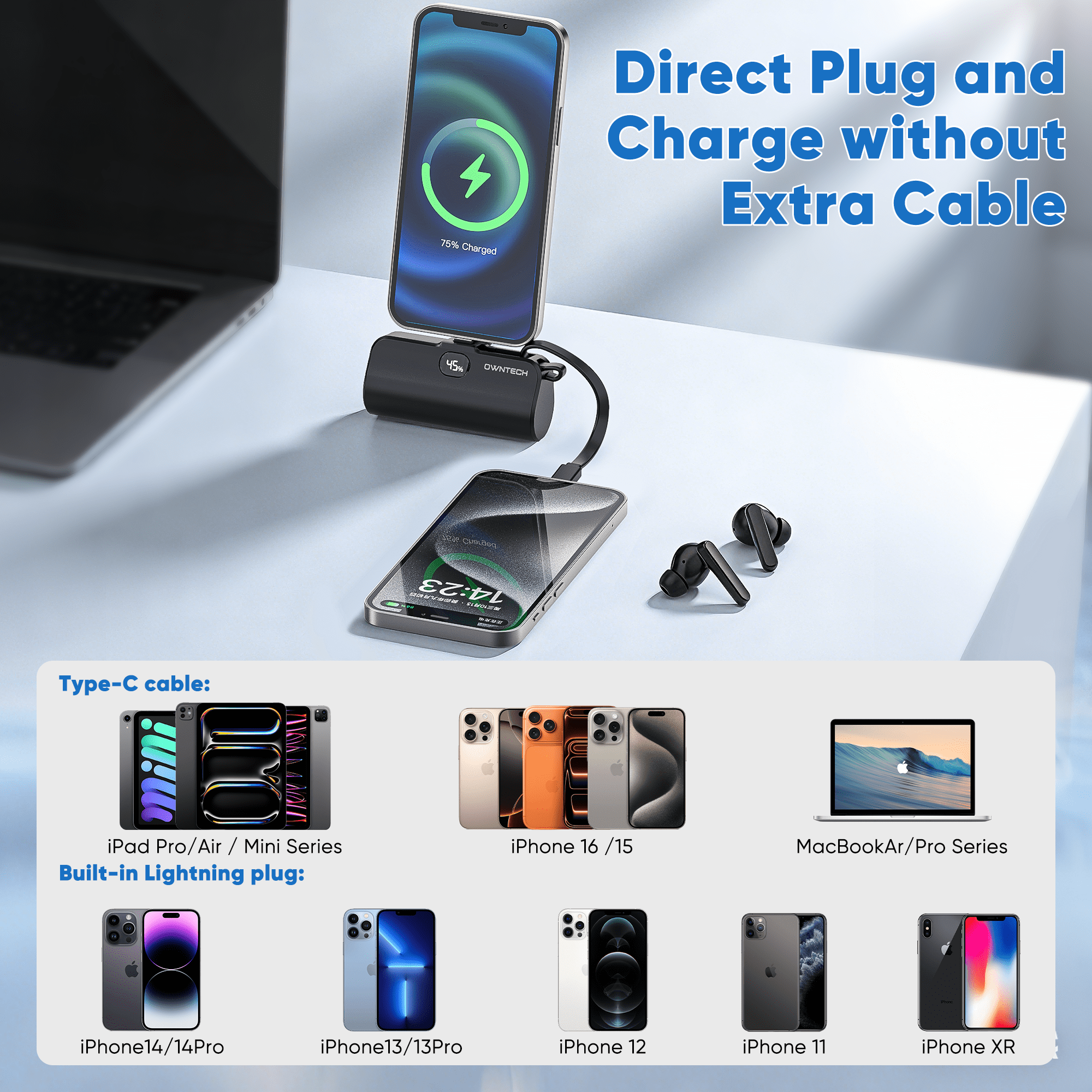 Portable Charger Power Bank for Iphone Android with LED Display 5000Mah Mini Fast Charger Battery Pack Compatible with Iphone 15/14/13/12