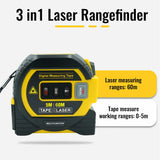 Laser Tape Measure 3 in 1 Digital Tape Measure High Precision Laser Rangefinder Steel Tape Measure