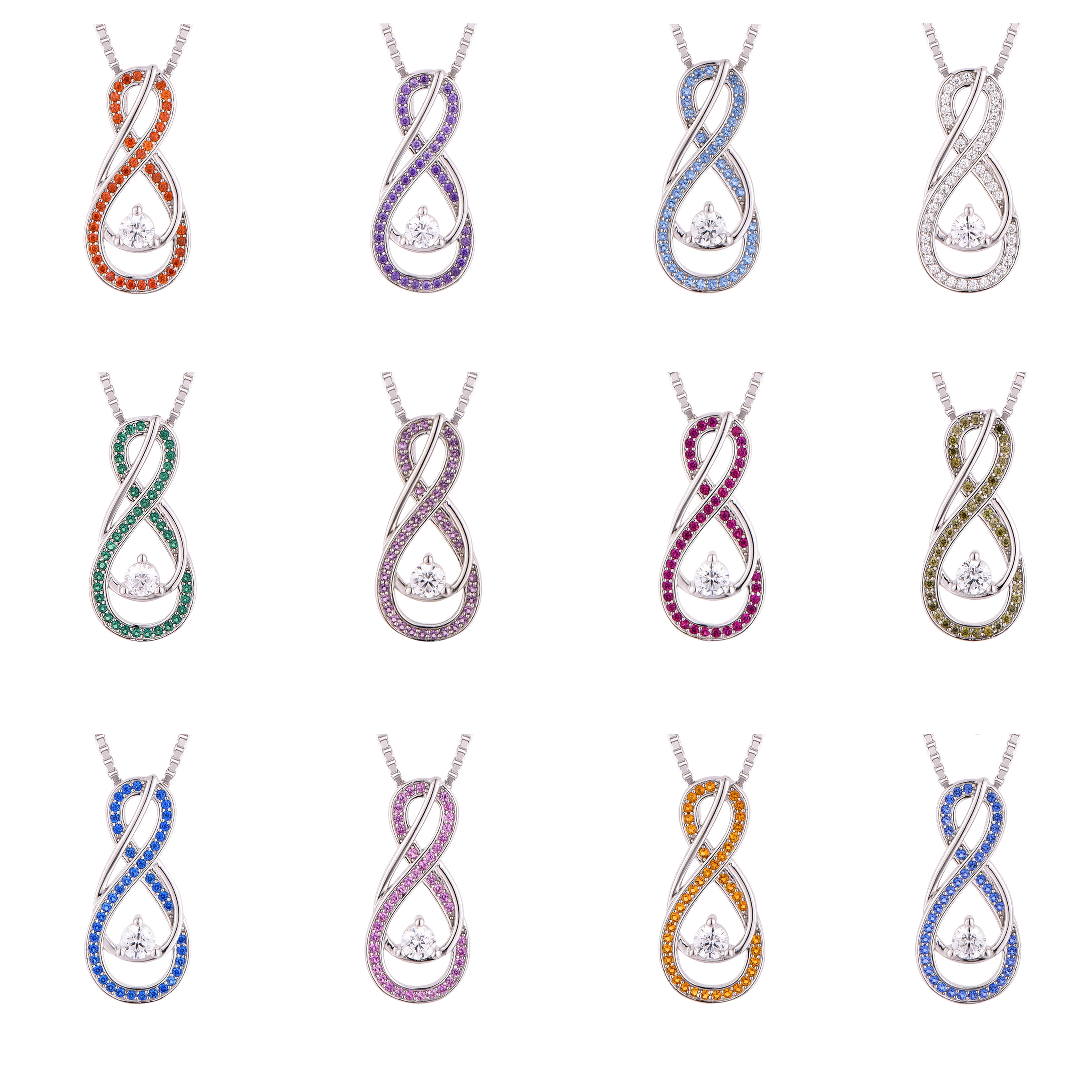 May Birthstone Necklace for Women — Emerald Green Infinity Pendant, 925 Sterling Silver