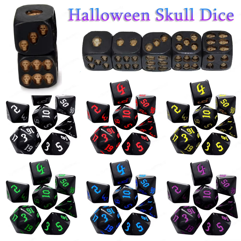 Resin 3D Skeleton Face Gaming Dice Gothic Style 5 Pieces Halloween Skull Dice Scary Novelty Dice Table Decoration for Club Pub