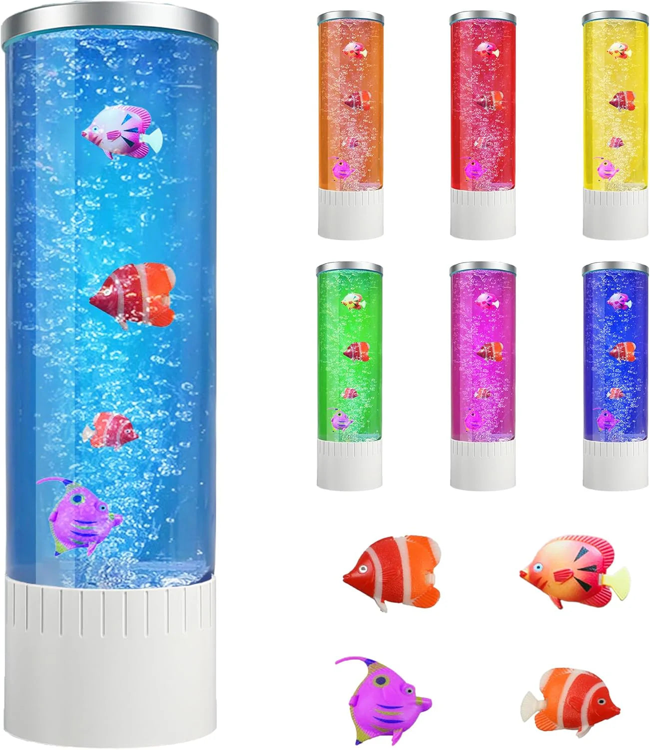 Bubble Lamp | 7 Color Changing LED Lamps | Fake Aquarium Night Light | Artificial Fish Tank with Moving Fishes | Home Decor, Ideal Gift for Kids, Adults, Sensory Lights for Autism & ADHD