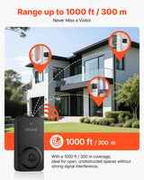 Wireless Doorbell Kit, IP54 Waterproof Door Chime Ranges up to 1000 Ft, 5 Adjustable Volumes, 48 Ringtones, Easy Installation, Wireless Doorbell Ideal for Home, Doorway, Classroom, Office, Black