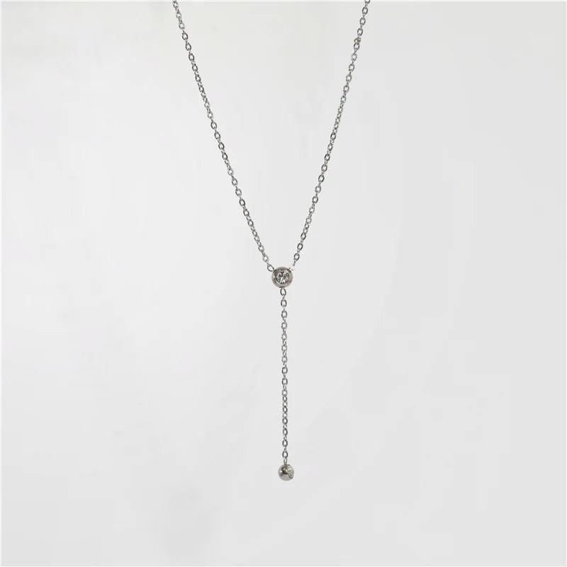 CZ Y Necklace for Women — 925 Sterling Silver, Rhodium Plated, Cubic Zirconia Drop