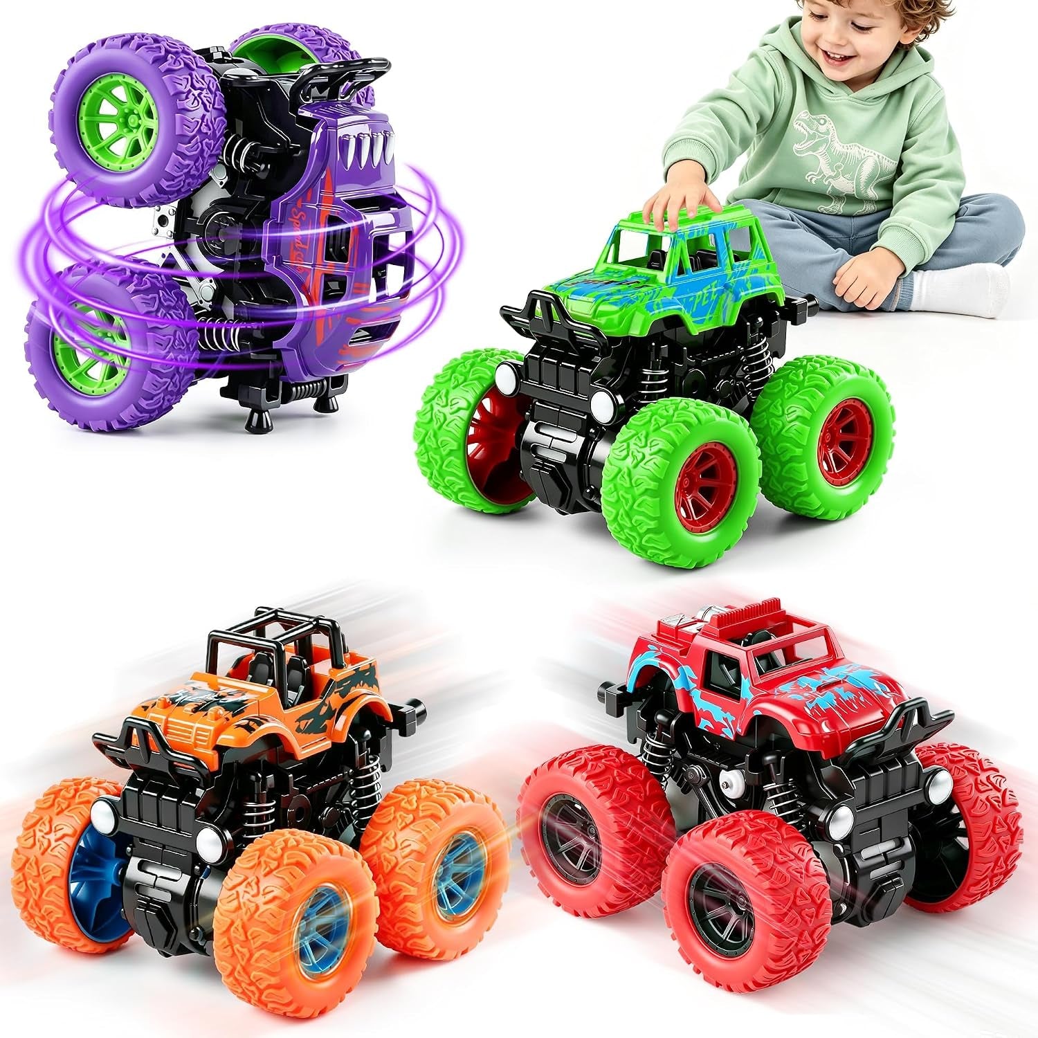 Monster Trucks for Boys Age 4-7, Toy Trucks for Toddlers 2-4 Years (4 Pack)