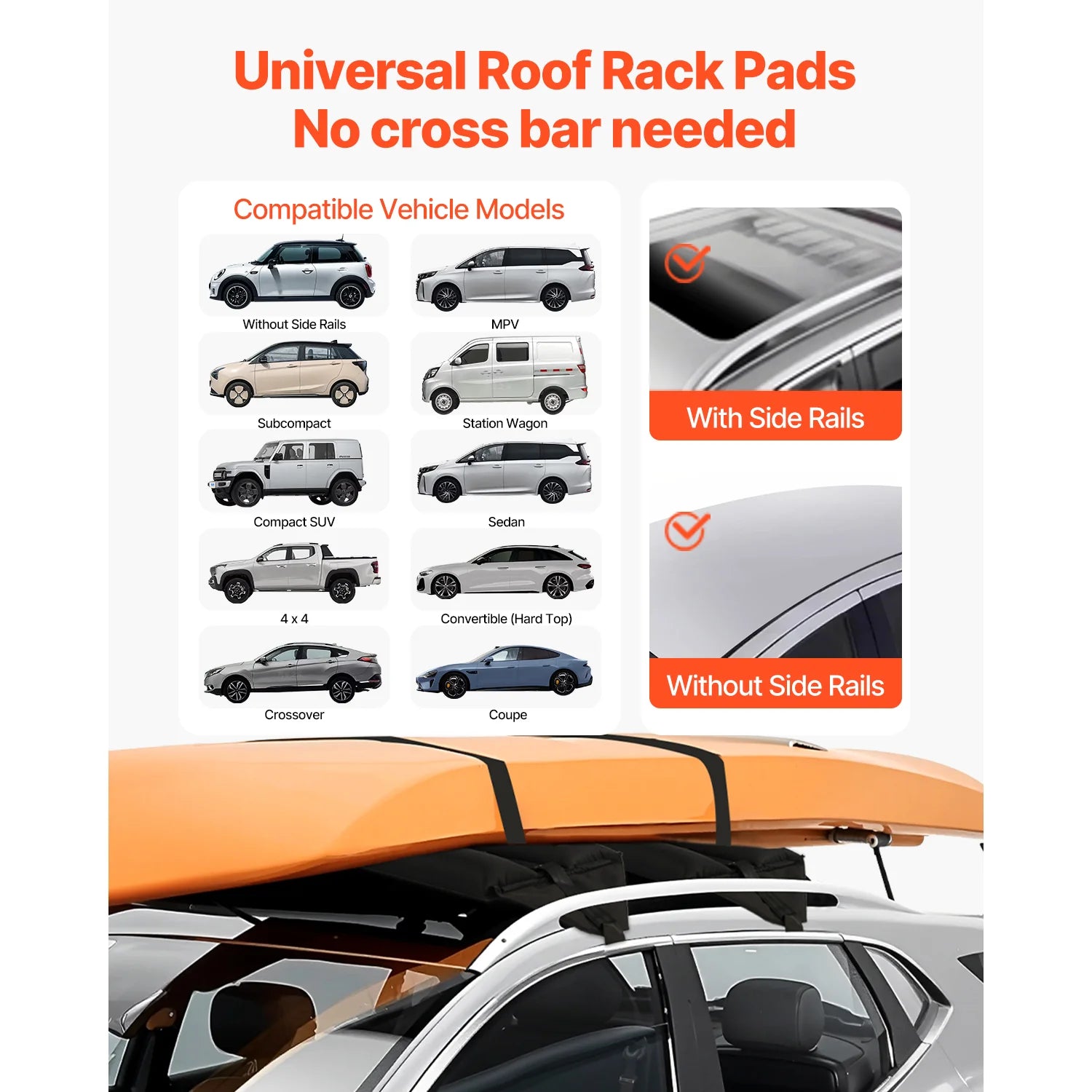 Inflatable Soft Roof Rack Bars, 37.6-Inch Universal Car Roof Rack Pads, 88LBS Loading Luggage Kayak Carrier with 2 Tie-Down Straps & Ropes, Hand Air Pump, Storage Bag for Canoes Surfboards Sups