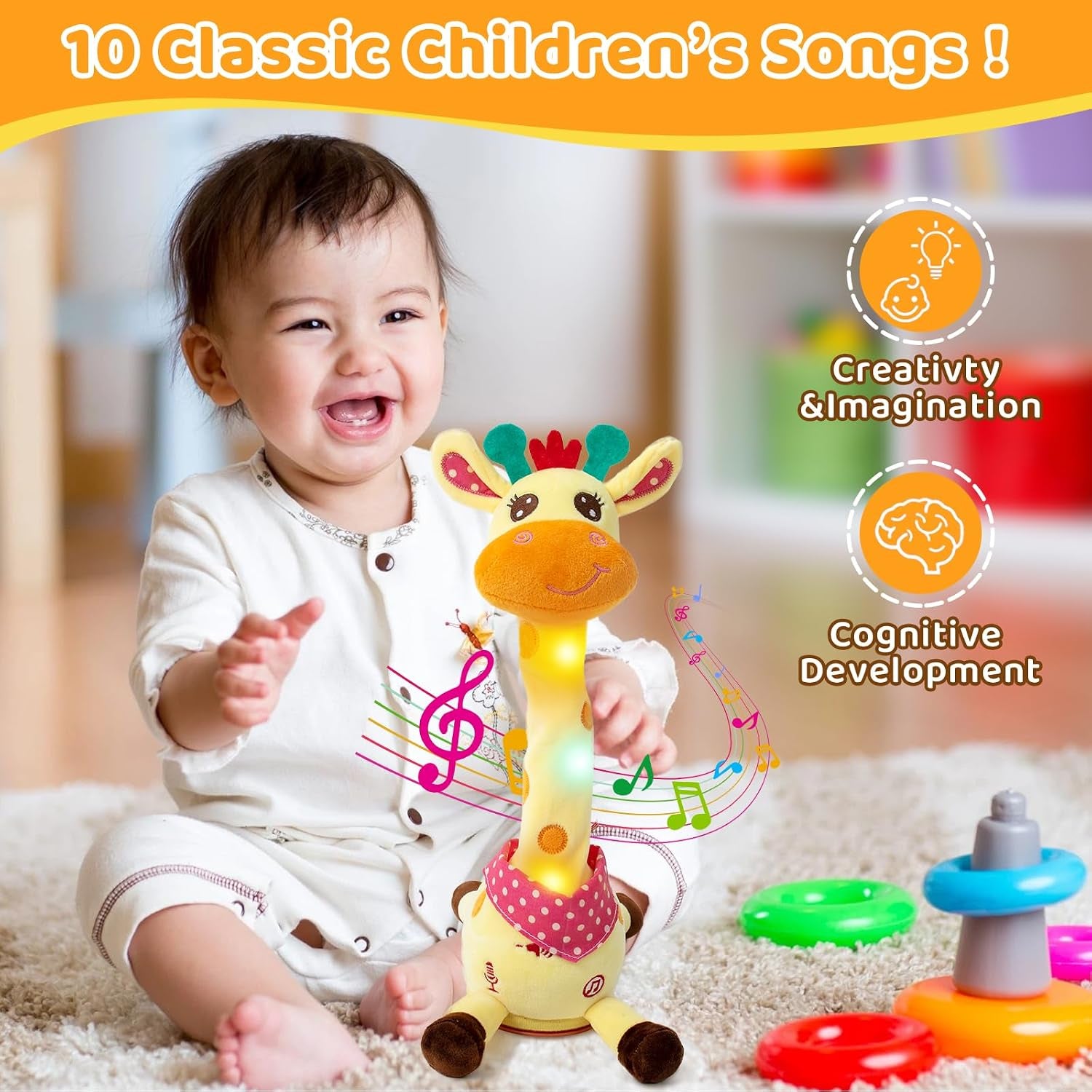 Dancing Giraffe Toy, Tanlking Giraffe Toys Musical Mimicking Toy, Singing 10 Pcs Songs for Baby Boys Girls, Repeating What You Say, Sing+Dancing+Recording+Led