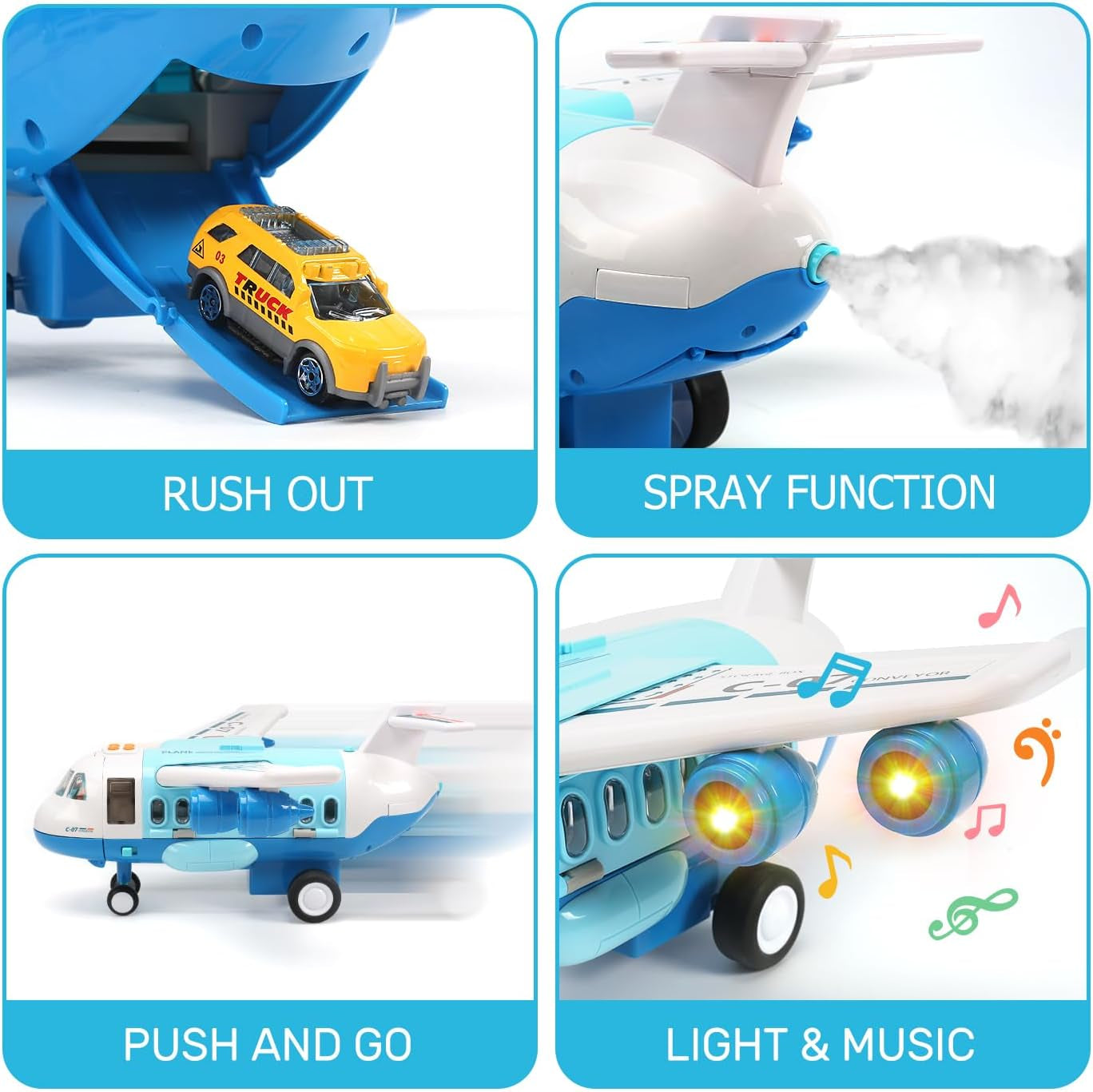 Toy Airplane with Smoke Lights & Sounds, Toddler Friction Powered Plane Toy