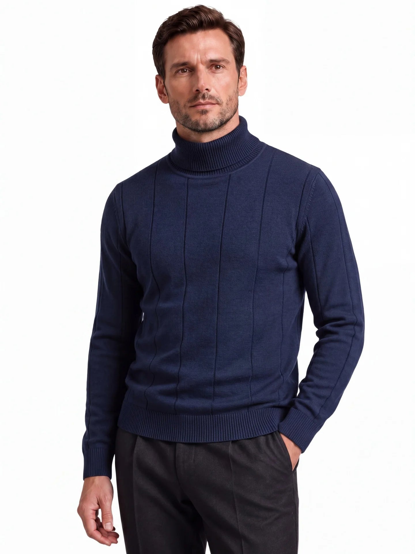 Thick Warm Sweater for Men, High Turn-Down Collar, Slim Fit Knitwear