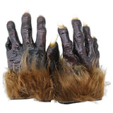 Pair Halloween Werewolf Gloves, Dark Brown Furry Wolf Hand Claws, Realistic Faux Fur & Latex Nails for Costume Cosplay