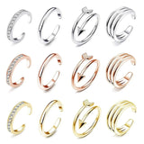 4Pcs Simple Alloy Crystal Foot Ring Adjustable Opening Toe Ring for Women Girl Summer Beach Vacation Jewelry Finger Ring
