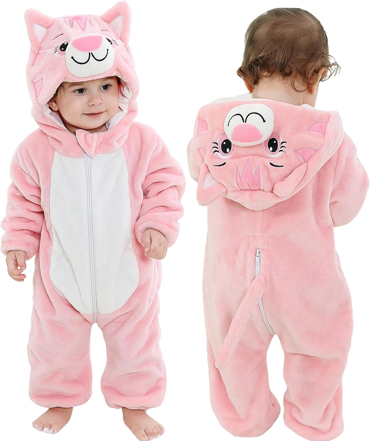 Unisex Baby Animal Costume Flannel Hooded Romper Cosplay Jumpsuit