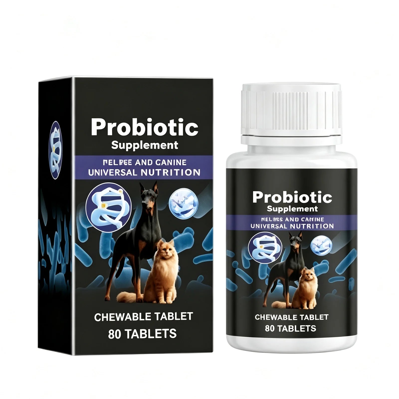 Pet Probiotic Chewable Tablets for Dogs & Cats Digestive Health Support, Immune Booster with Vitamin B2 & Yeast Selenium, 80 Tablets