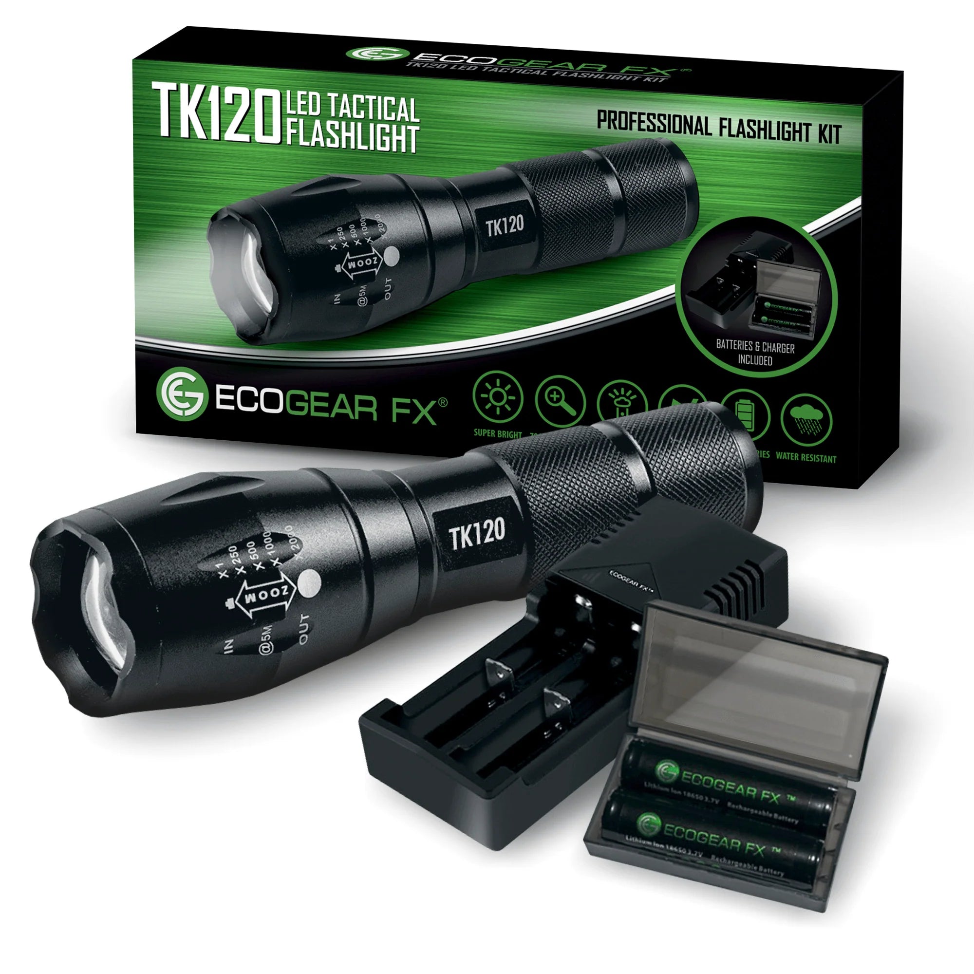 Ecogear FX TK120 Professional LED Flashlight Kit with Batteries and Charger