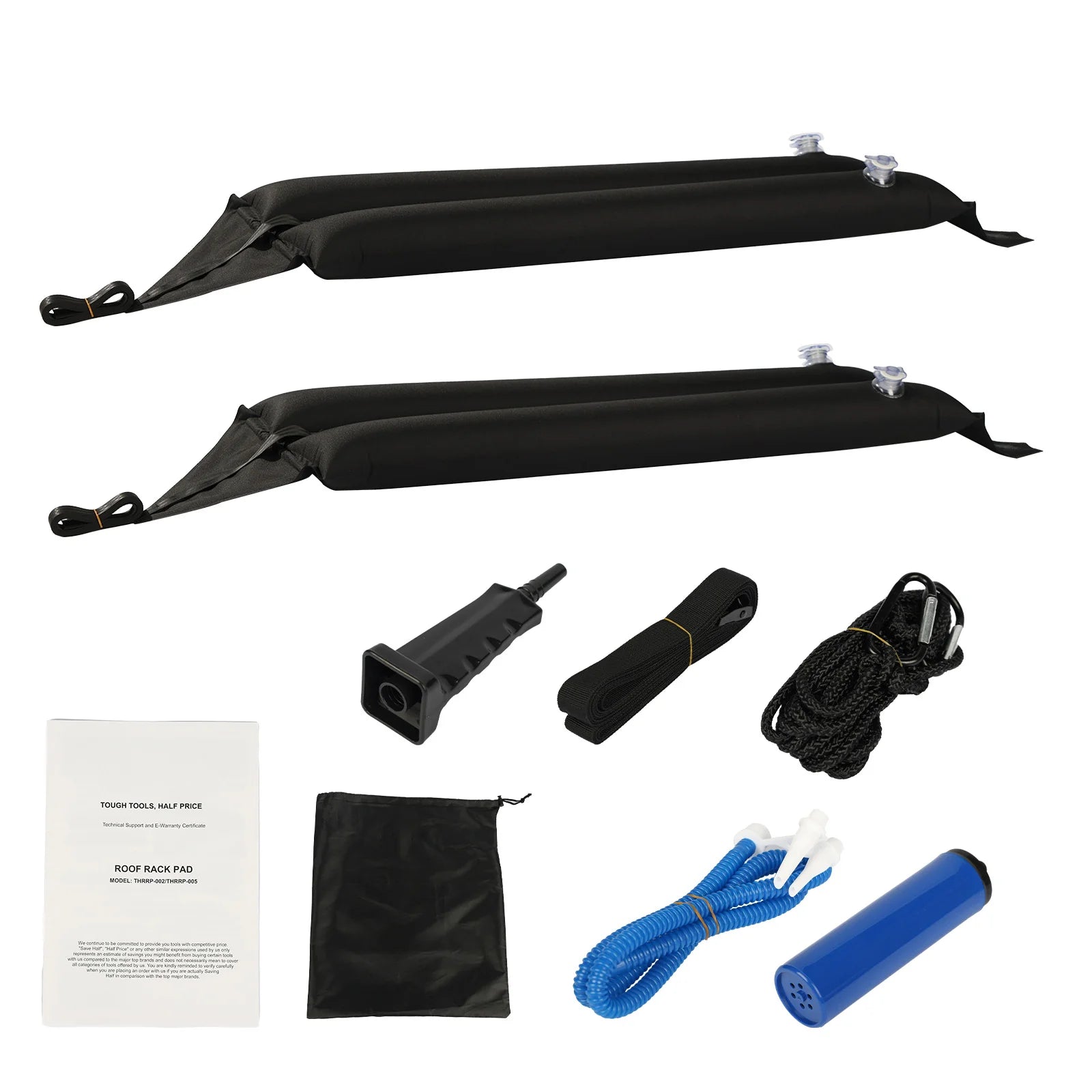 Inflatable Soft Roof Rack Bars, 37.6-Inch Universal Car Roof Rack Pads, 88LBS Loading Luggage Kayak Carrier with 2 Tie-Down Straps & Ropes, Hand Air Pump, Storage Bag for Canoes Surfboards Sups