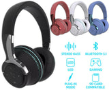 Wireless Bluetooth 5.1 Headphones over Ear LED Headset Stereo Noise Cancelling