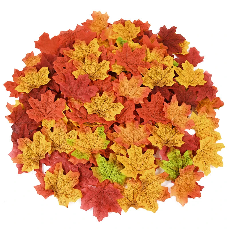 50/200Pcs Artificial Maple Leaves Autumn Silk Fall Leaf for Thanksgiving Halloween Christmas Home Decoration Wedding Party Craft