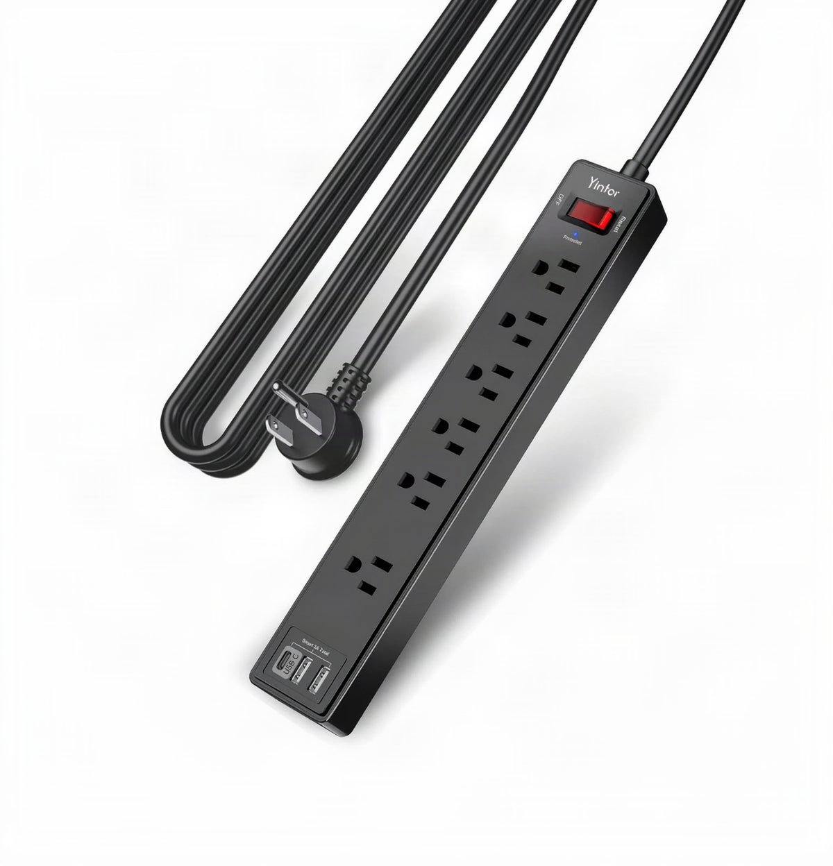 6Ft Surge Protector Power Strip with 6 Outlets & 3 USB Ports, Black