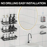 6 Pack Shower Caddy Shelf Organizer Rack, Self Adhesive Black Bathroom Shelves Basket, Bathroom Accessory Decor Set, No Drilling