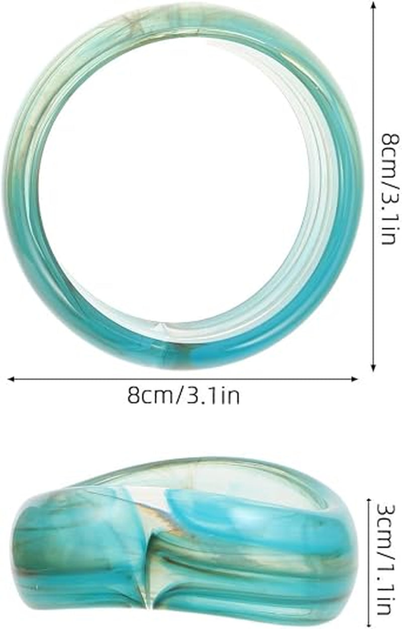 Geometric Acrylic Bangle Bracelet Retro Vintage 2Pcs for Women Green Tone, Irregular Rounded Profile, Smooth Edges, Party Events and Summer Beach Occasions