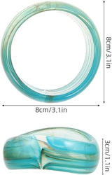 Geometric Acrylic Bangle Bracelet Retro Vintage 2Pcs for Women Green Tone, Irregular Rounded Profile, Smooth Edges, Party Events and Summer Beach Occasions
