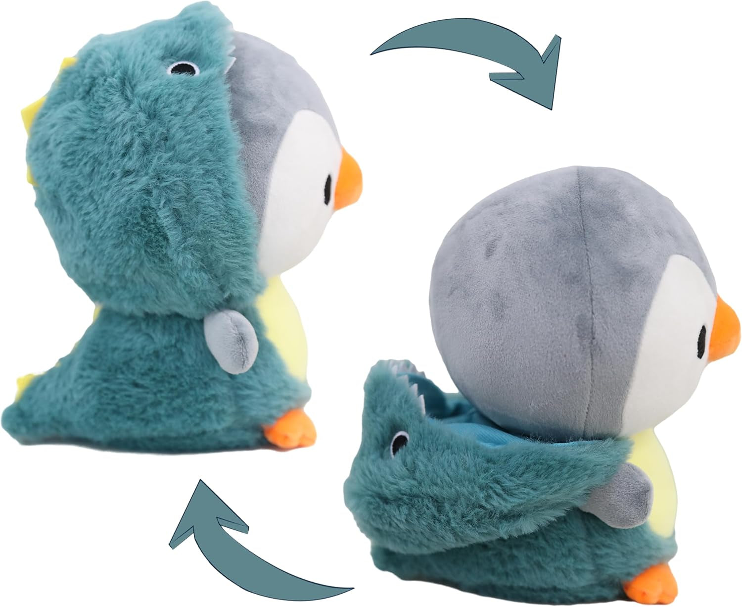 Penguin Stuffed Animal Dressed in Fluffy Dinosaur Costume Penguin Plush Toys Wearing Green Fuzzy Dino Outfit with Removable Hat for Kids and Lovers 10 Inch