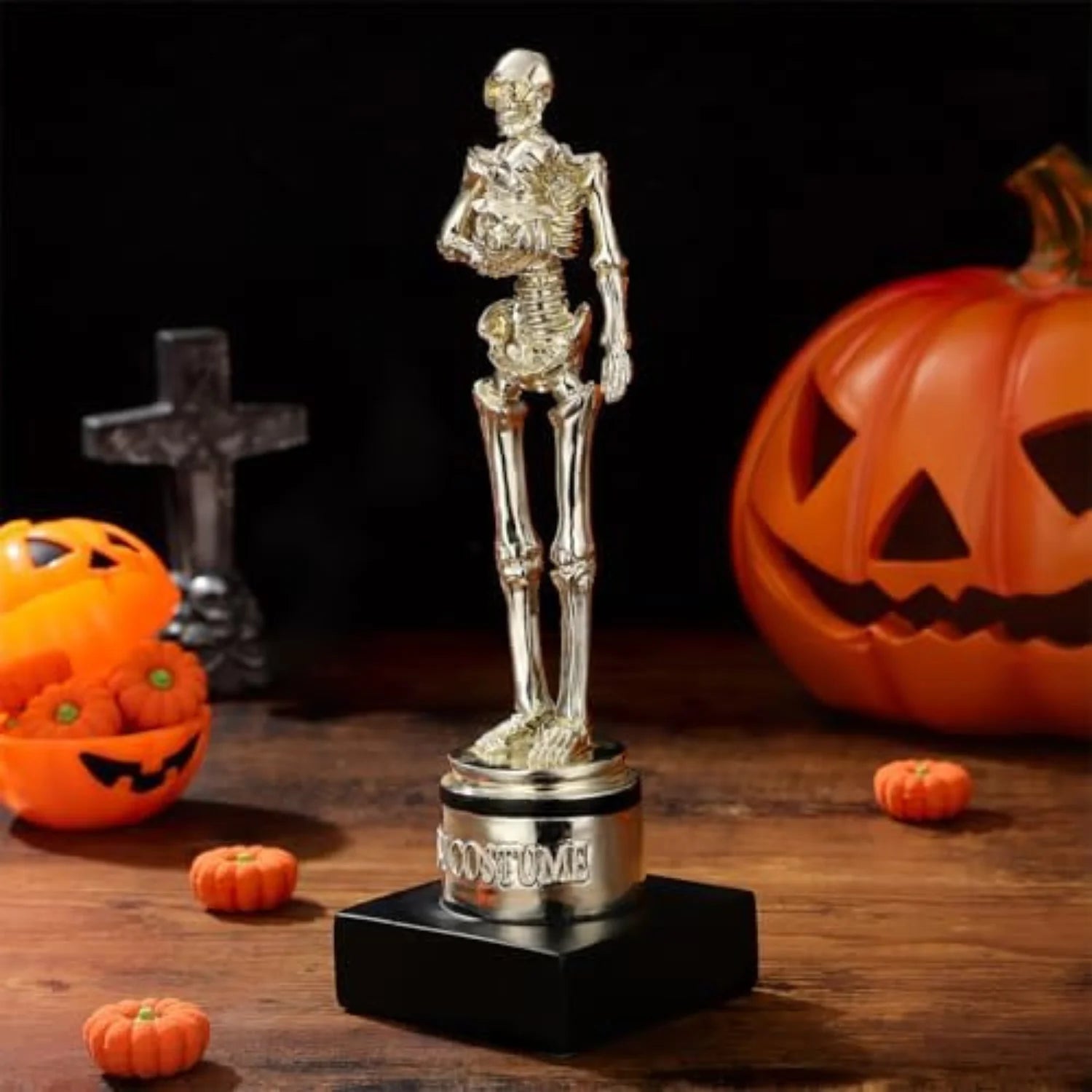 8" Gold Halloween Skeleton Trophy, Best Costume Award