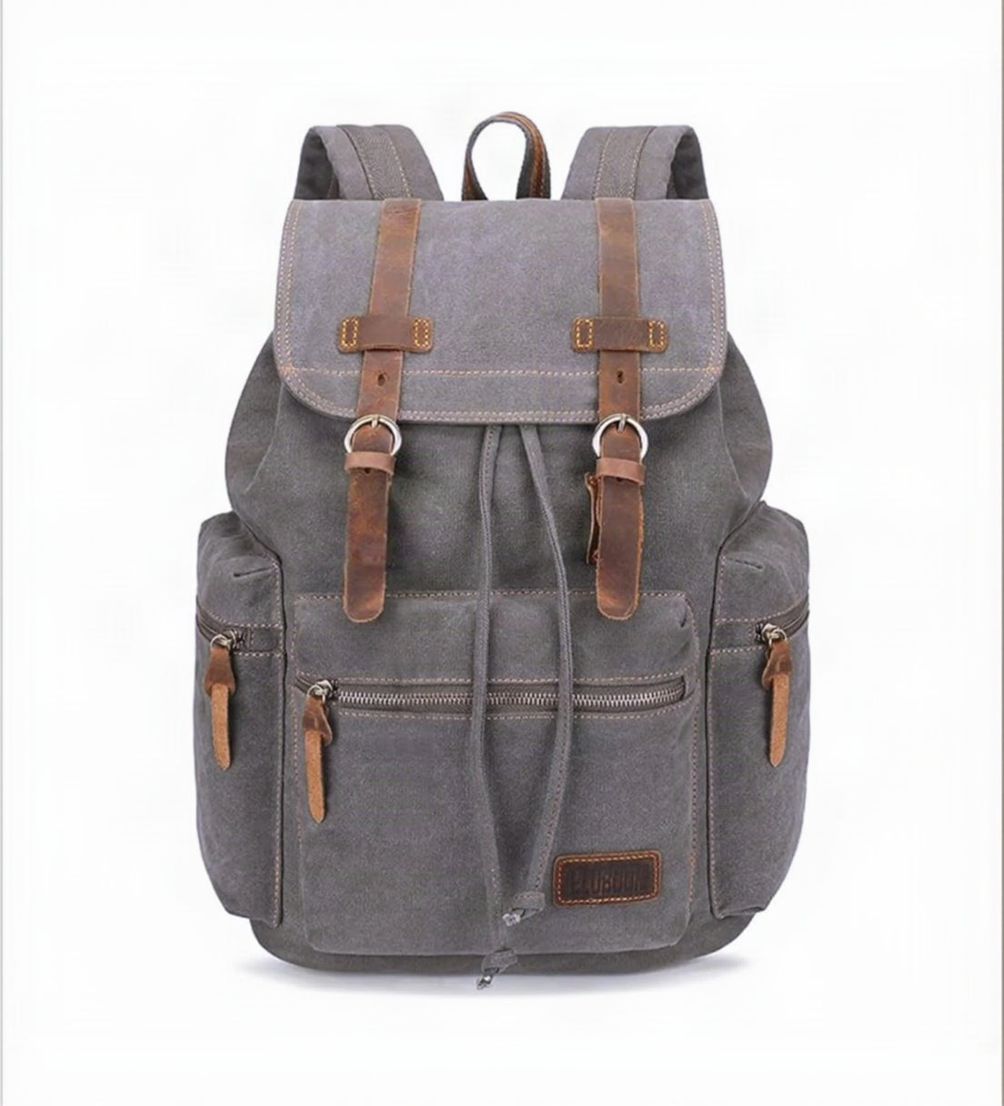 Vintage Backpack Leather Trim Casual Bookbag Men Women Laptop Travel Rucksack