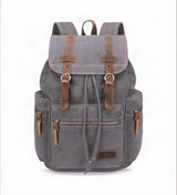 Vintage Backpack Leather Trim Casual Bookbag Men Women Laptop Travel Rucksack