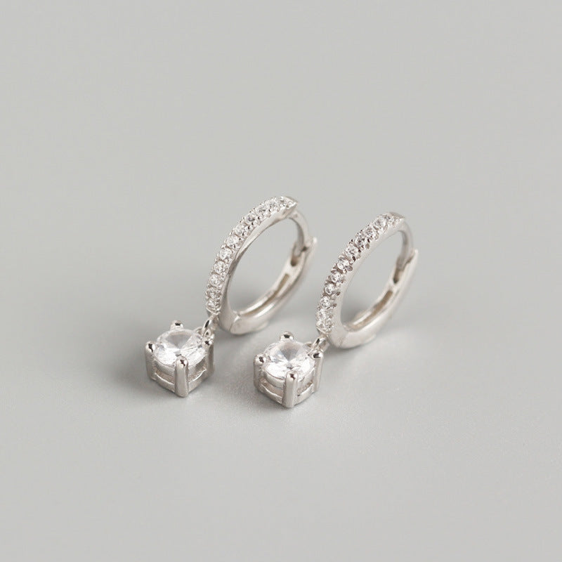Silver Drop Huggie Hoop Earrings for Women — 925 Sterling Silver, Rhodium Plated