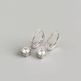 Silver Drop Huggie Hoop Earrings for Women — 925 Sterling Silver, Rhodium Plated
