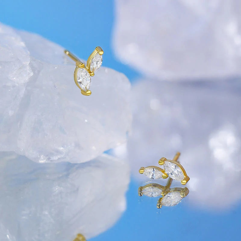 Leaf Stud Earrings for Women — 925 Sterling Silver, Marquise CZ, Hypoallergenic