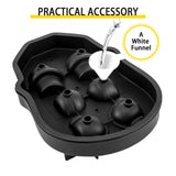 Skull Ice Cube Tray, 6-Grid Skull Ice Ball Maker, Flexible Black Silicone Ice Tray with Lid & Funnel, Skull Ice Cubes in 3 Distinct Patterns for Beverages & Chocolates on Parties & Holidays