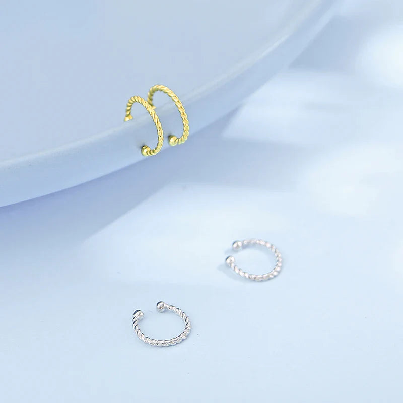 Twisted Cuff Earrings for Women — 925 Sterling Silver, 18K Gold Plated, No Piercing Needed