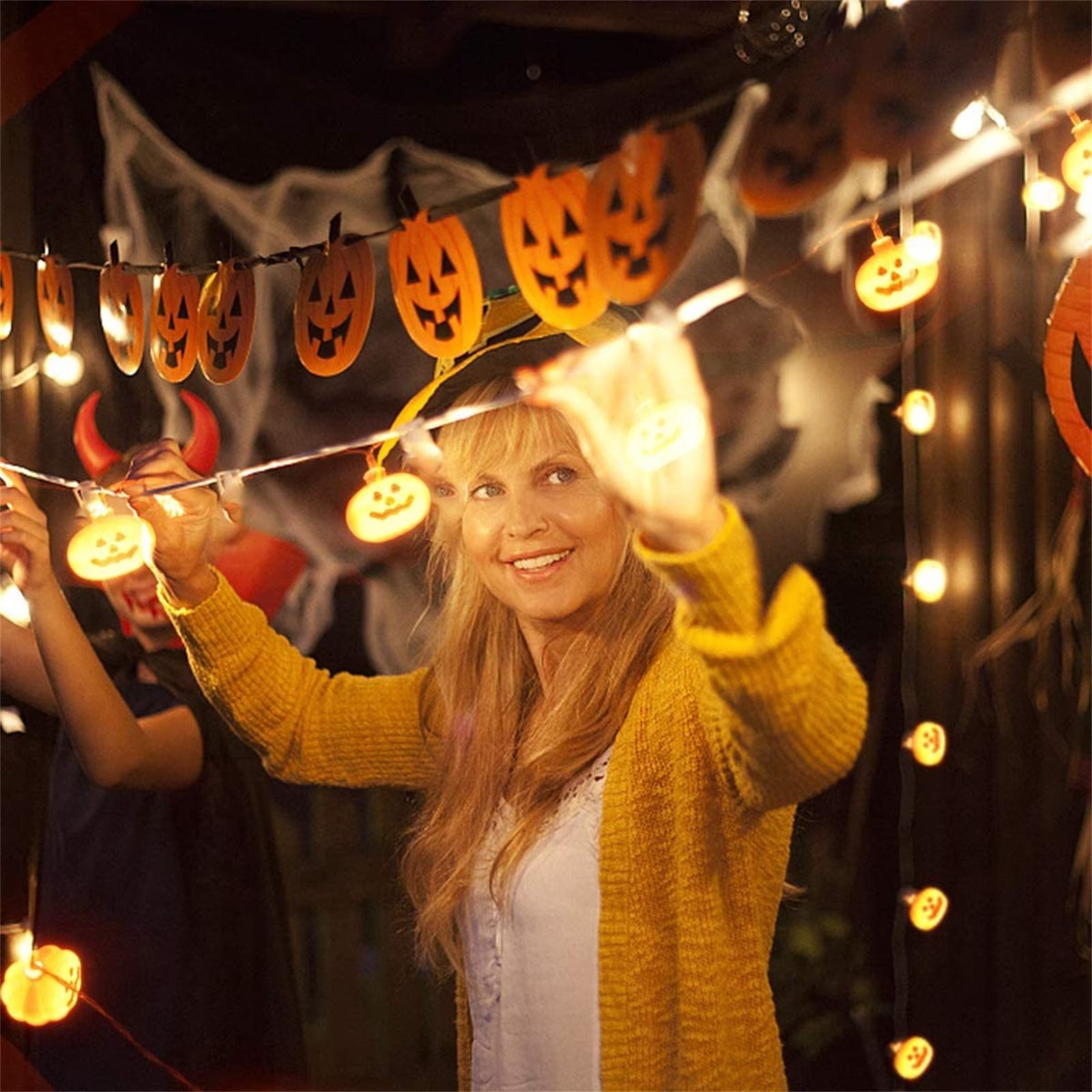 9.84Ft Halloween Pumpkin Lights String, Halloween 20 LED Candle Light Halloween Decoration Pum-Pkin Lantern Pumpkin Decorations