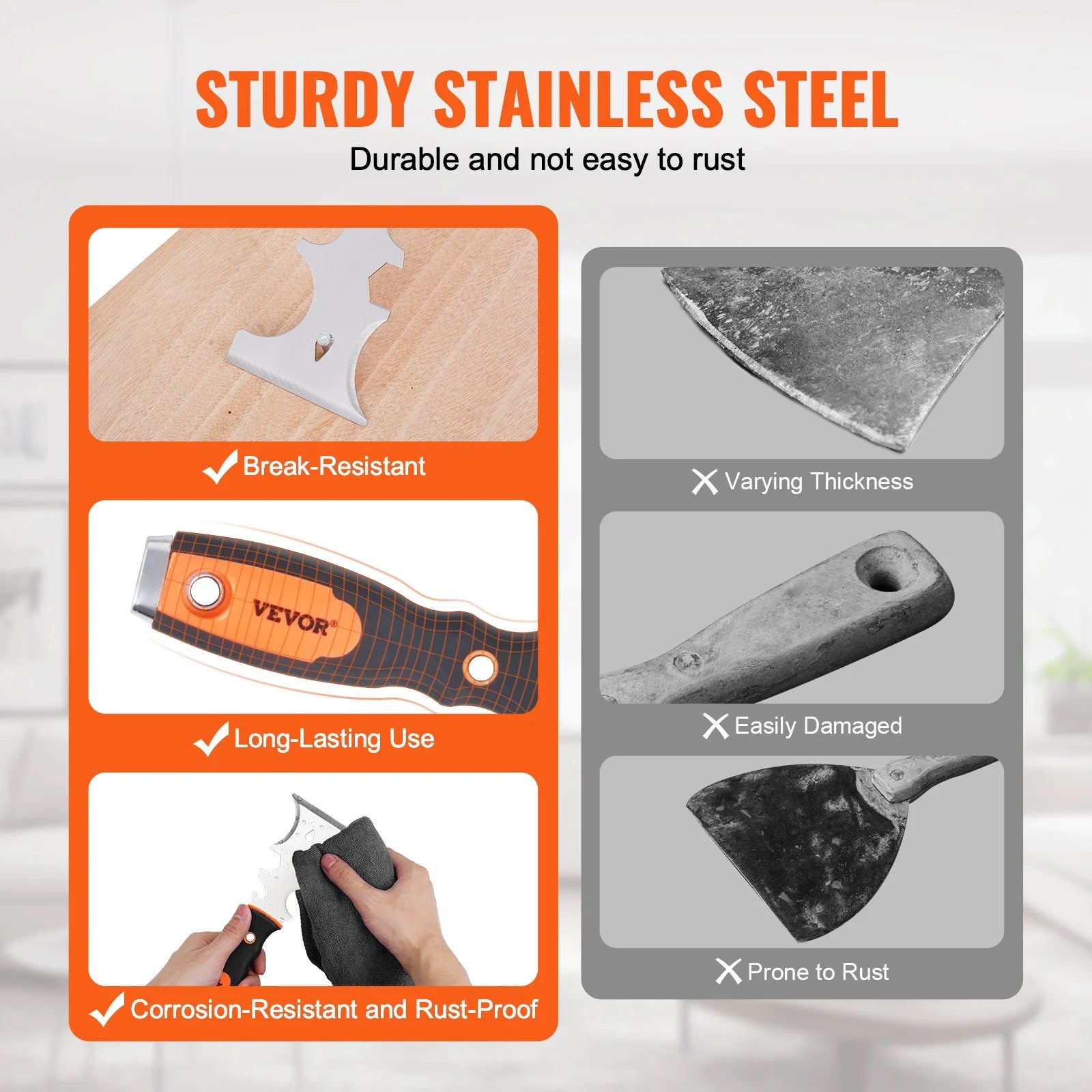 Drywall Knife Set, 6 PCS Drywall Tools Includes 3In Painter Scraper, Two Putty Knives, Two Taping Knives and 12In Mud Pan, Stainless Steel Spackle Tool, Drywall Finishing Tools for Home