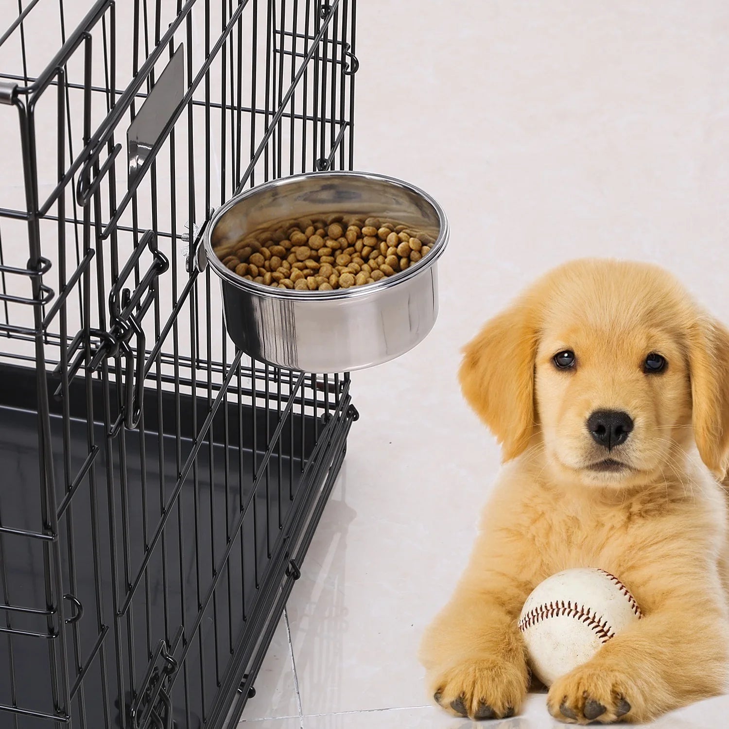 1Pc M Size Stainless Steel Dog Bowl Pets Hanging Food Bowl Detachable Pet Cage Food Water Bowl with Clamp Holder