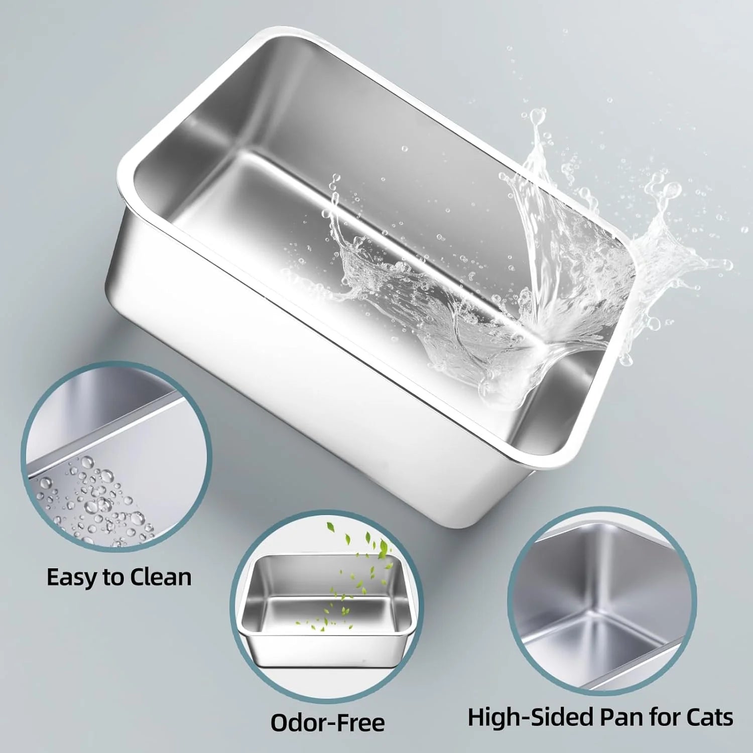 Cat Litter Box - Metal High-Sided Litter Pan for Cats, Rabbits, and Pets, Non-Stick, Odor-Free, Easy to Clean, Splash-Proof, Sturdy and Durable Indoor Cat Toilet Supplies