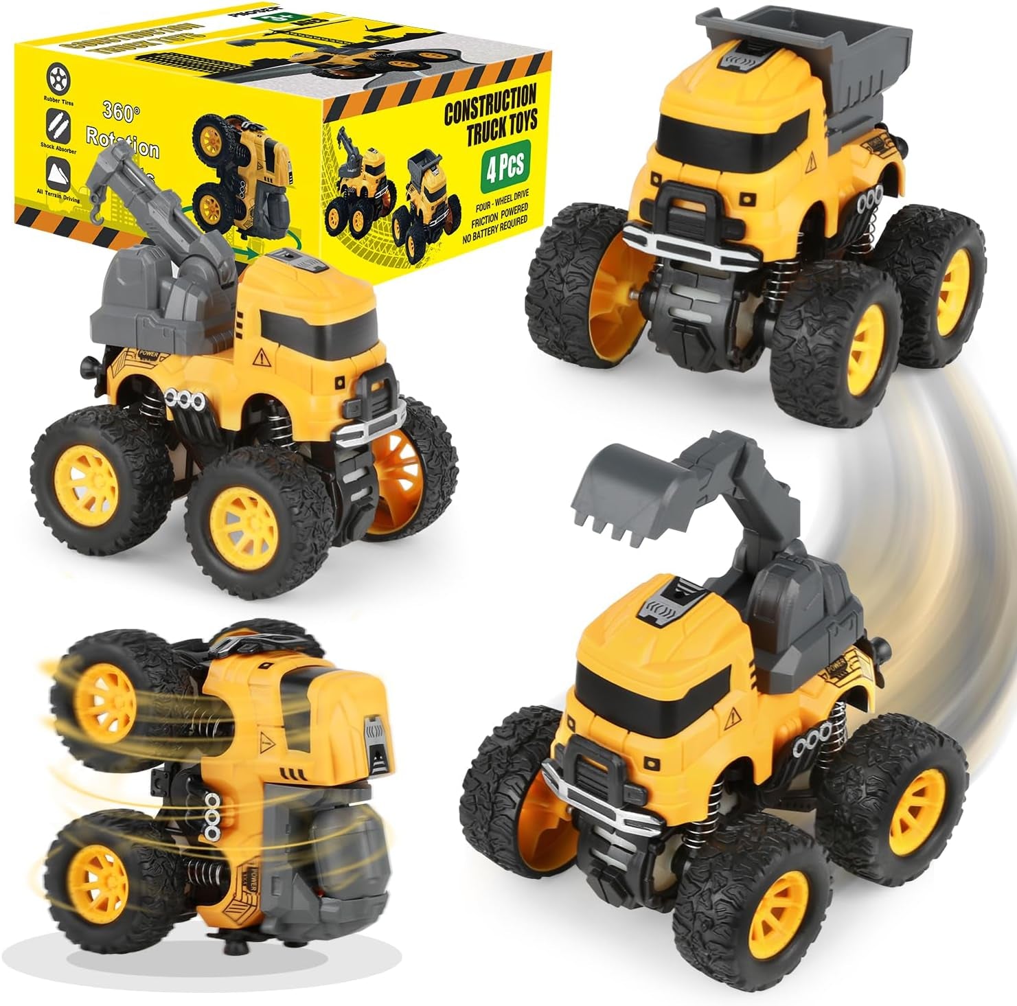 Monster Trucks for Boys Age 4-7, Toy Trucks for Toddlers 2-4 Years (4 Pack)