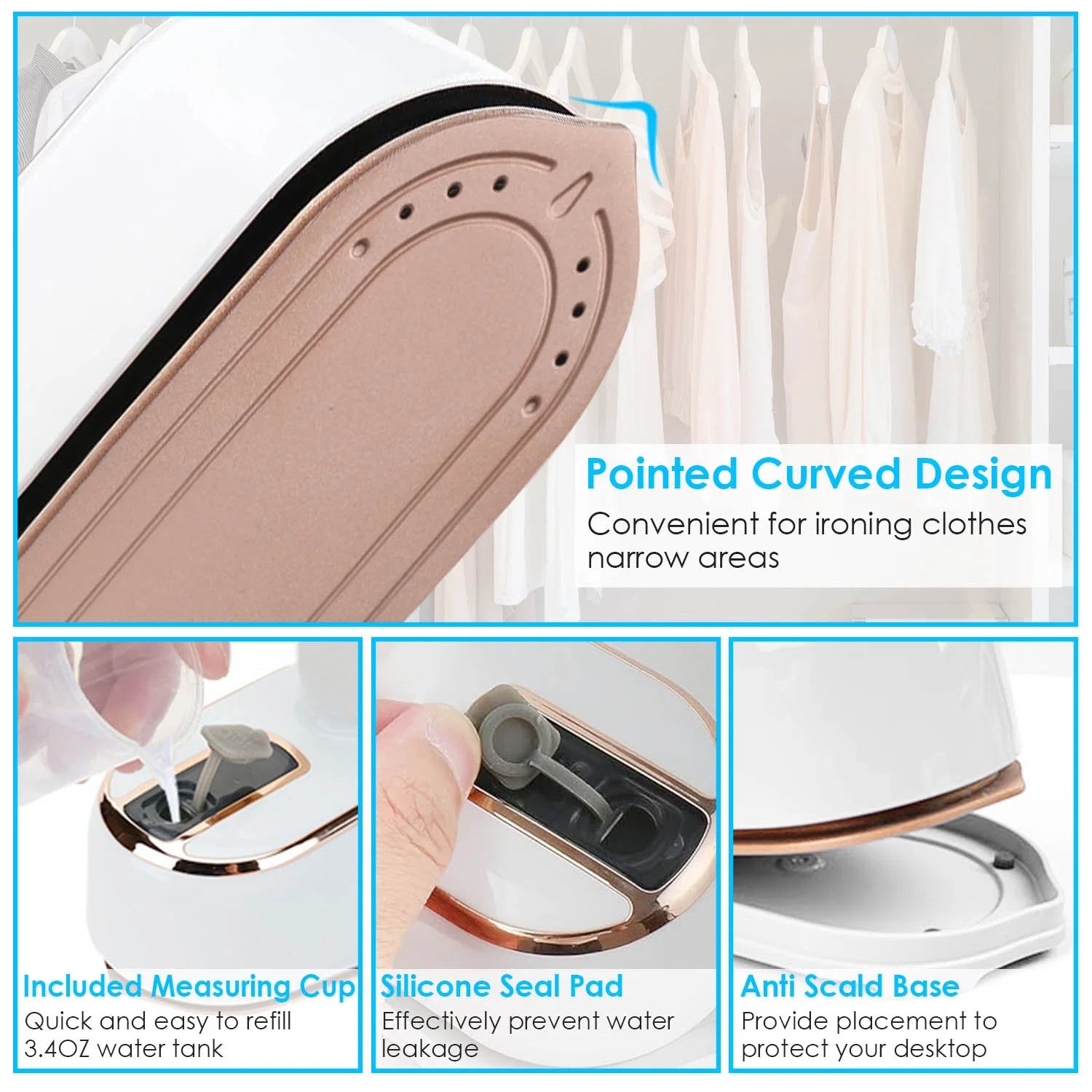 One Thousand W Portable Handheld Steamer for Hang Flat Ironing Travel Garment Steamer with 180 Degree Rotatable Handle 10S Fast Heating Clothing Wrinkles Remover for Home Office Travel