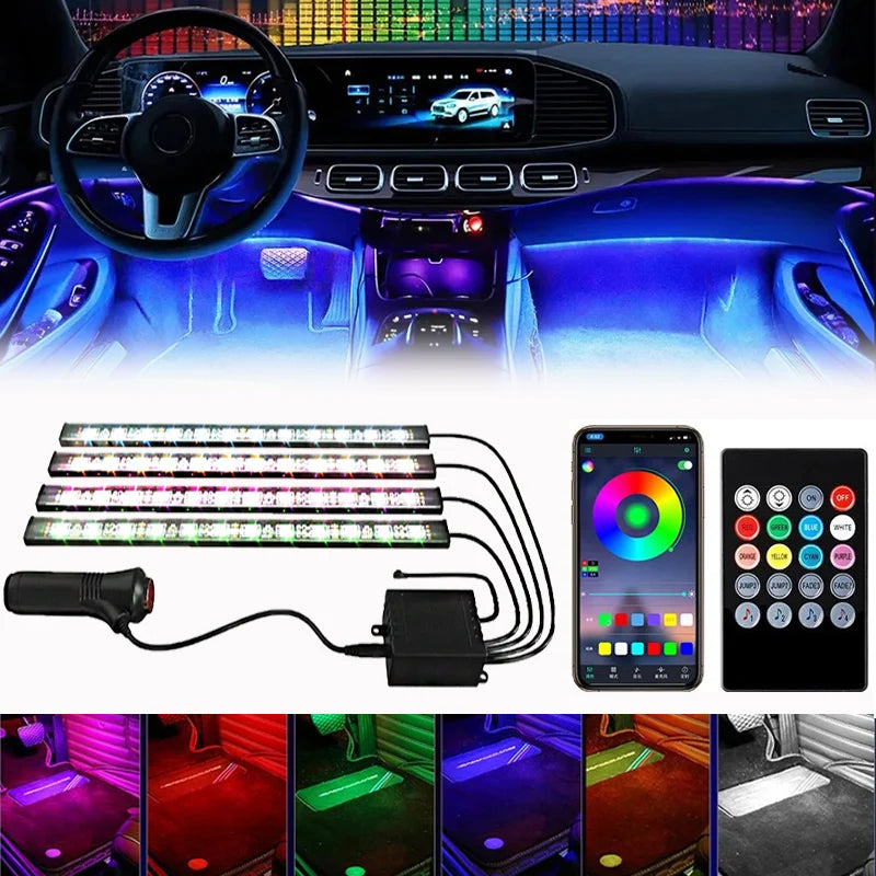 Car LED Strip Lights Kit, Auto Interior Ambient RGB LED Strip Atmosphere Car Decorative Lamp with Bluetooth Music Sync App Remote Control