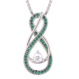 May Birthstone Necklace for Women — Emerald Green Infinity Pendant, 925 Sterling Silver