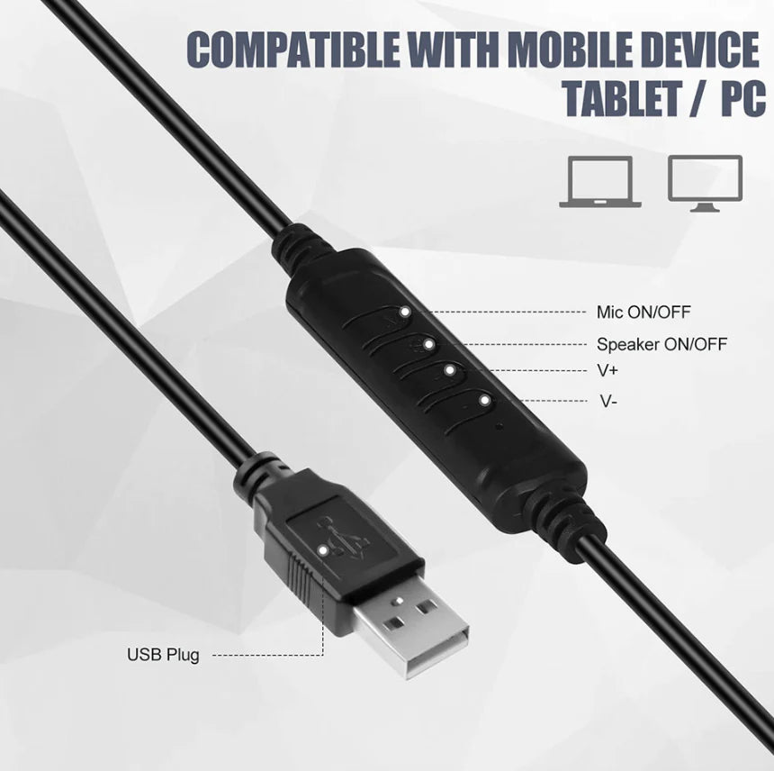 USB Headset Headphone with Microphone Noise Cancelling for PC Computer Call Chat