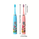Children Sonic Electric Toothbrush IPX6 Waterproof Colorful Cartoon for Kid Use Soft Bristle Replaceable with 6 Tooth Brush Heads