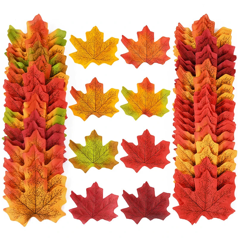 50/200Pcs Artificial Maple Leaves Autumn Silk Fall Leaf for Thanksgiving Halloween Christmas Home Decoration Wedding Party Craft