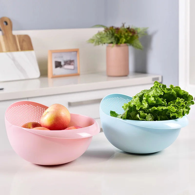 2-In-1 Rice Strainer Beans Washer Strainers and Colanders-Washing Bowl for Vegetables and Fruits Kitchen Supplies Accessories