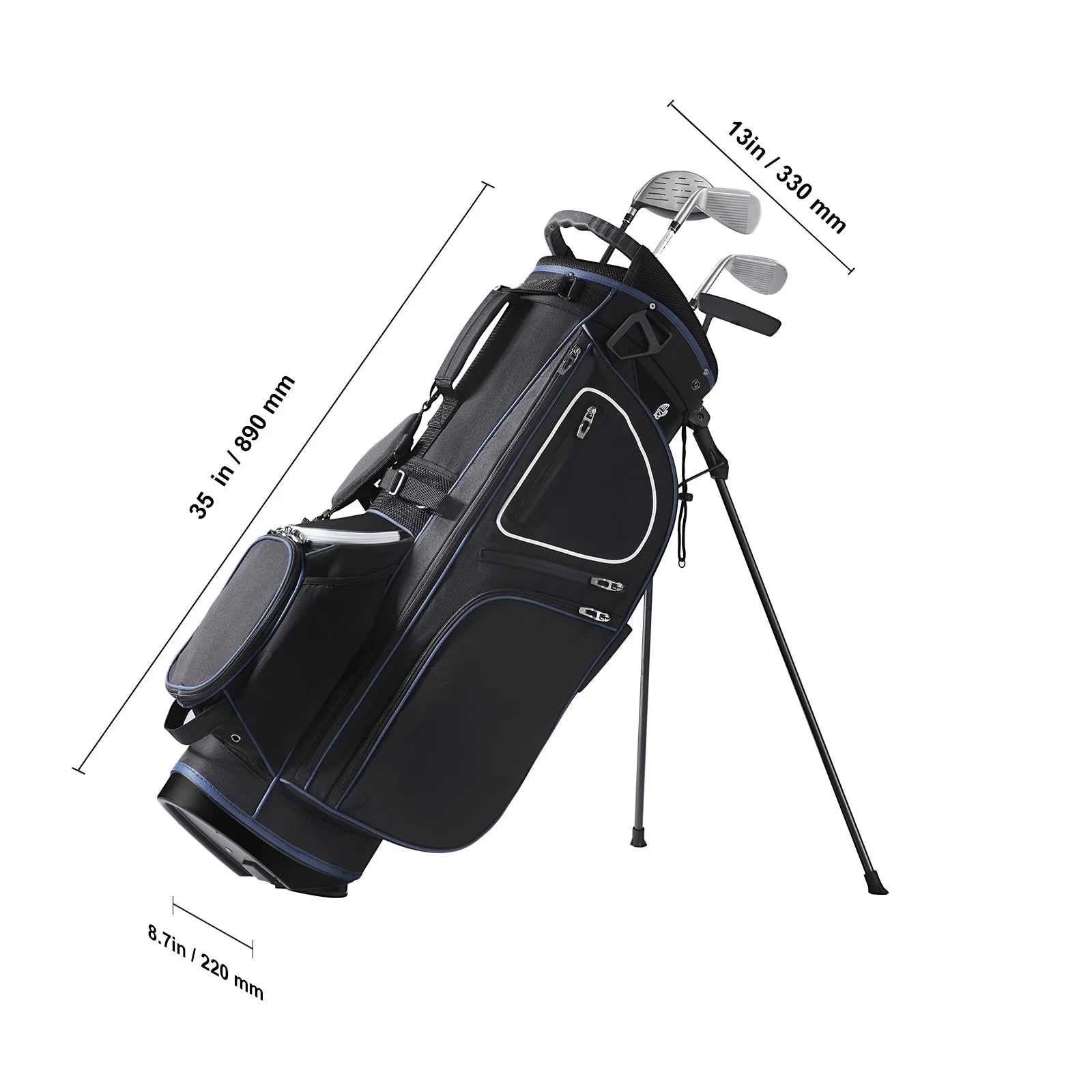 Golf Cart Bag with 14 Way Organizer Divider Top, 35 11 Pockets Premium Cart Bag with Stand, Durable Golf Bags with Handles & Dust Cover & Detachable Dual Strap for Men & Women, Black White