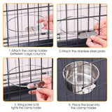 1Pc M Size Stainless Steel Dog Bowl Pets Hanging Food Bowl Detachable Pet Cage Food Water Bowl with Clamp Holder