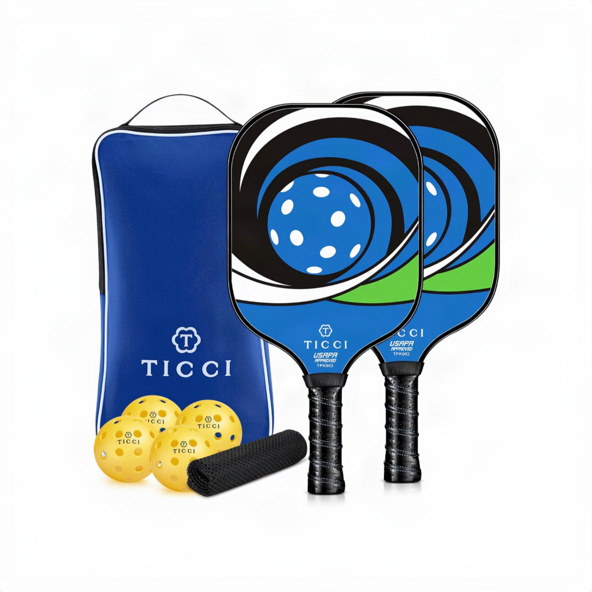 Pickleball Paddles Set of 2, USAPA Approved Fiberglass Pickleball Set with 4 Balls & Carry Bag, Lightweight Rackets for Beginners & Adults
