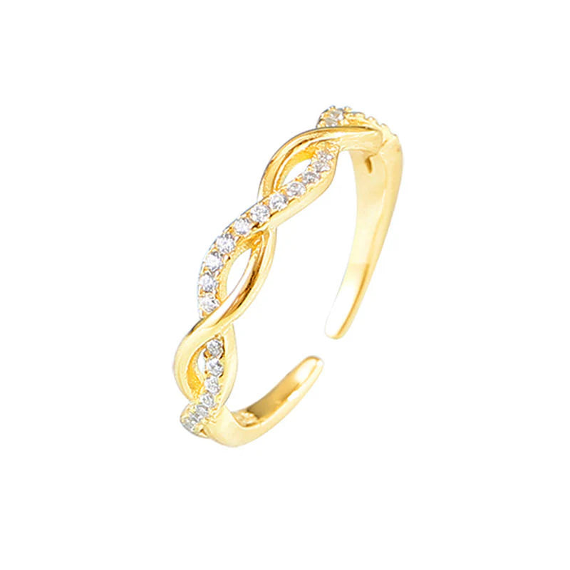 Twisted CZ Ring for Women — 925 Sterling Silver, Gold Plated, Cubic Zirconia, Adjustable
