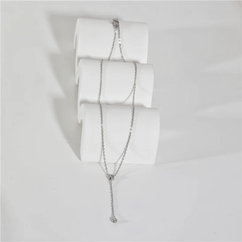 CZ Y Necklace for Women — 925 Sterling Silver, Rhodium Plated, Cubic Zirconia Drop